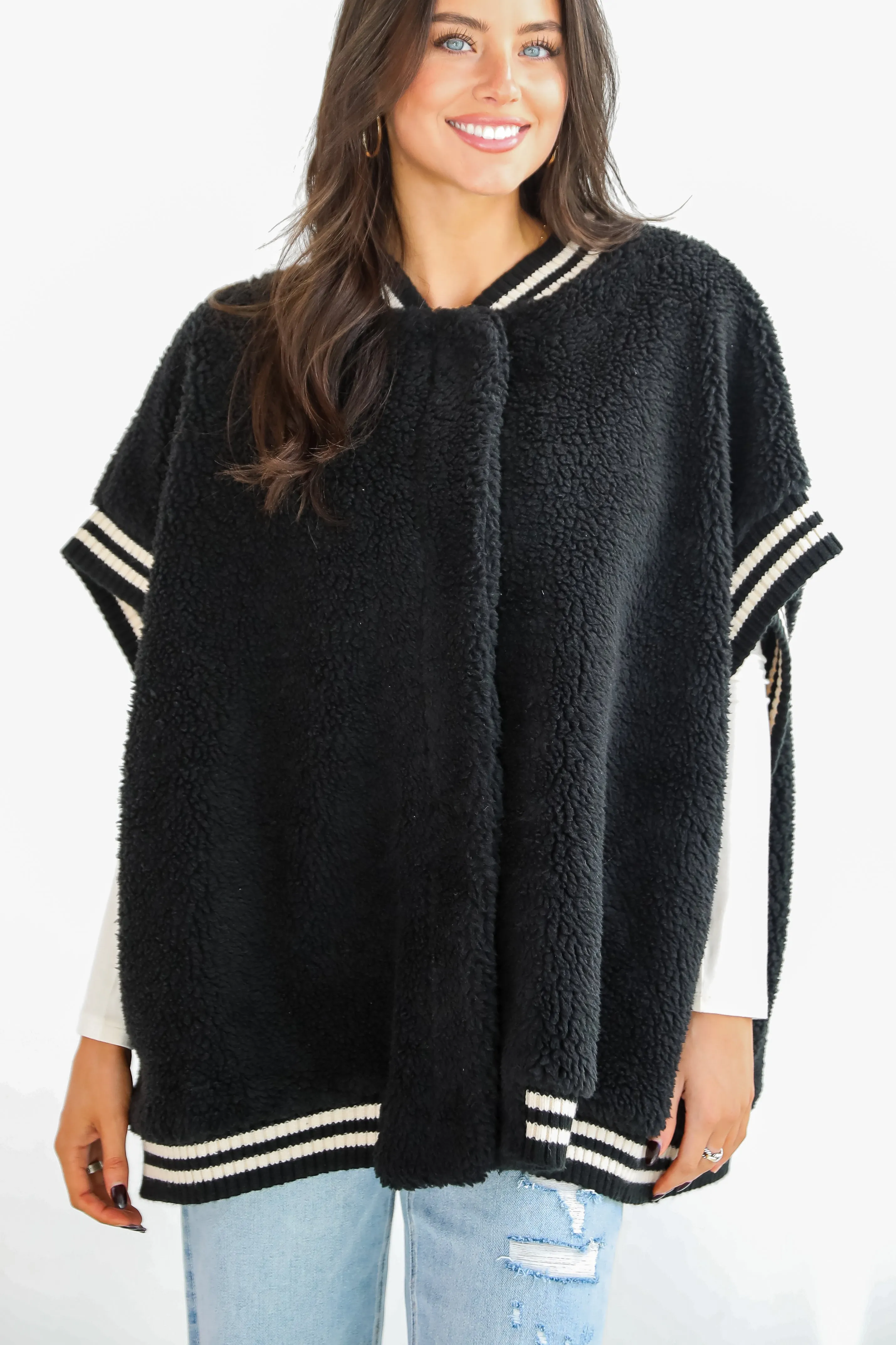 Seasonal Snuggles Black Oversized Sherpa Vest