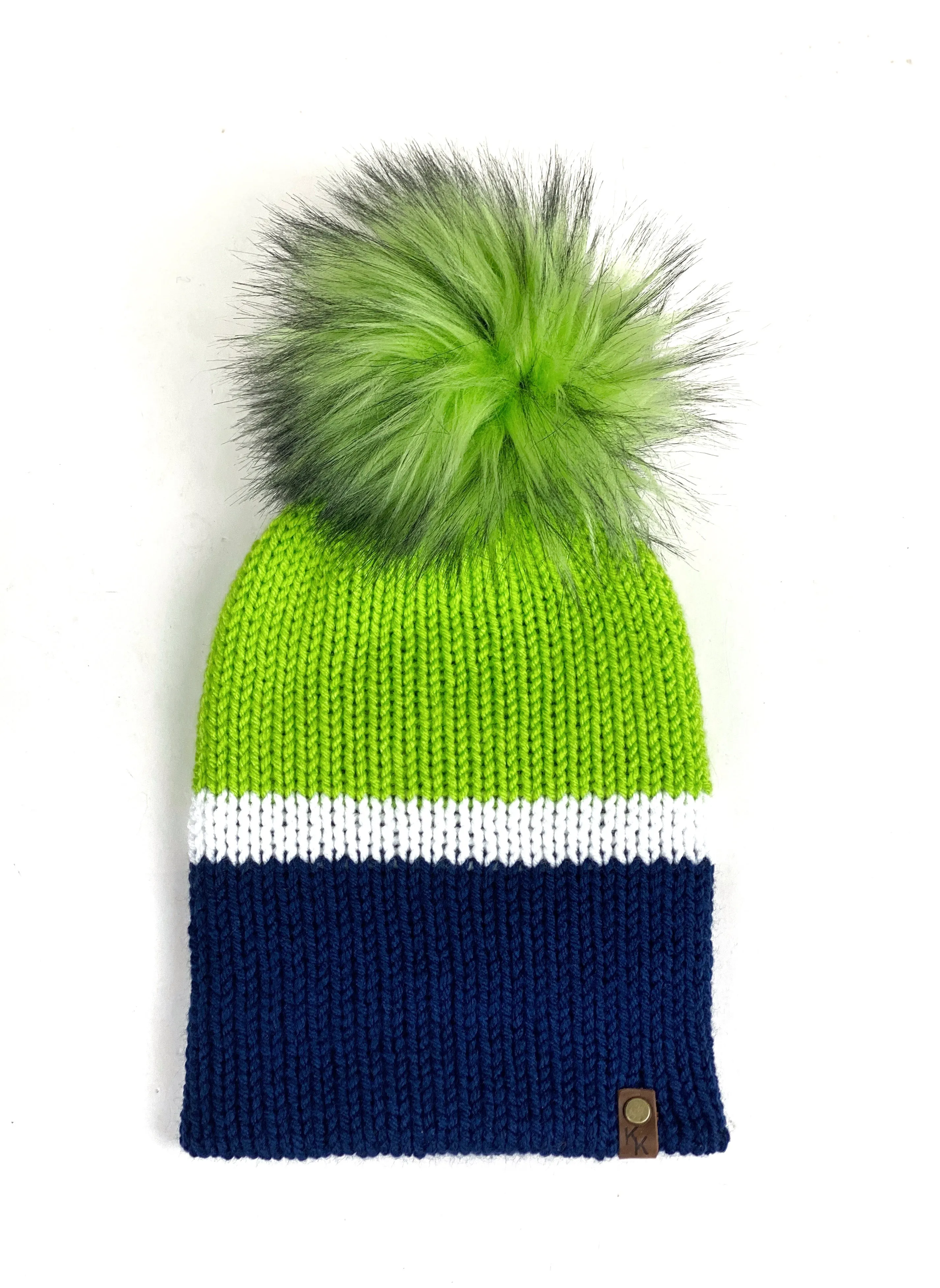 Seattle Team Colors Blue and Green Basic Reversible Knit Beanie Double Layer Acrylic Hat Teen Adult Female