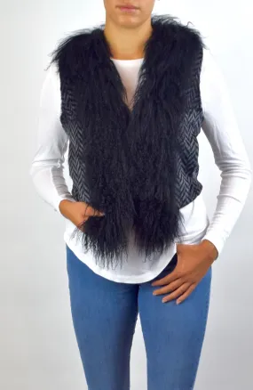 Sheared Rex Rabbit and Mongolian Lamb fur Vest