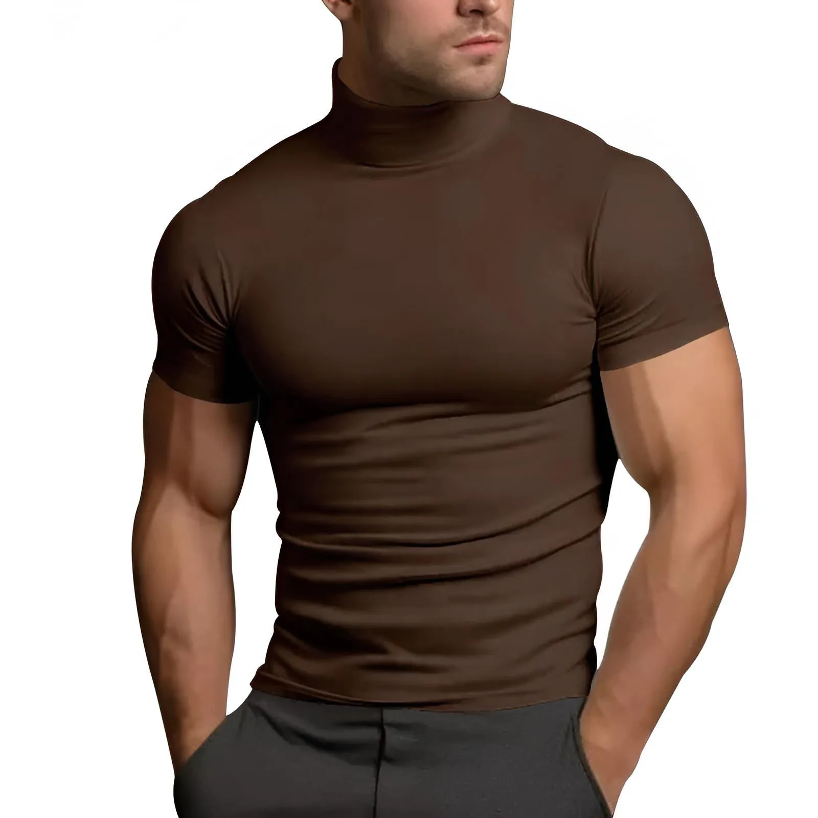 Short Sleeve Turtleneck Men's Tight T-Shirt