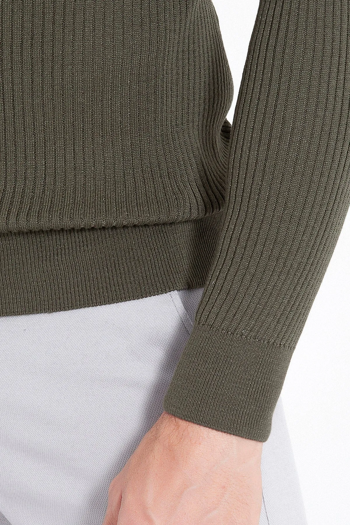 Slim Fit Khaki Turtleneck Sweater