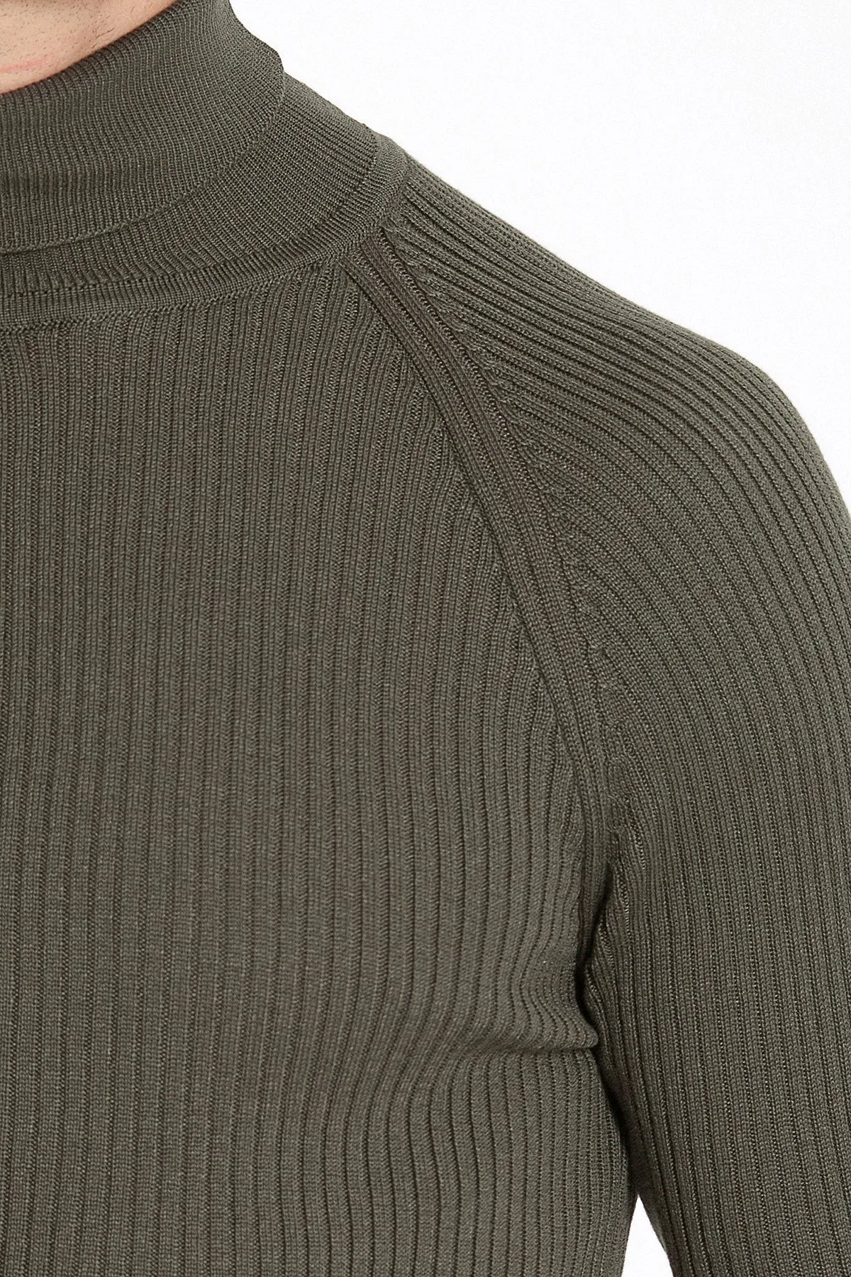 Slim Fit Khaki Turtleneck Sweater