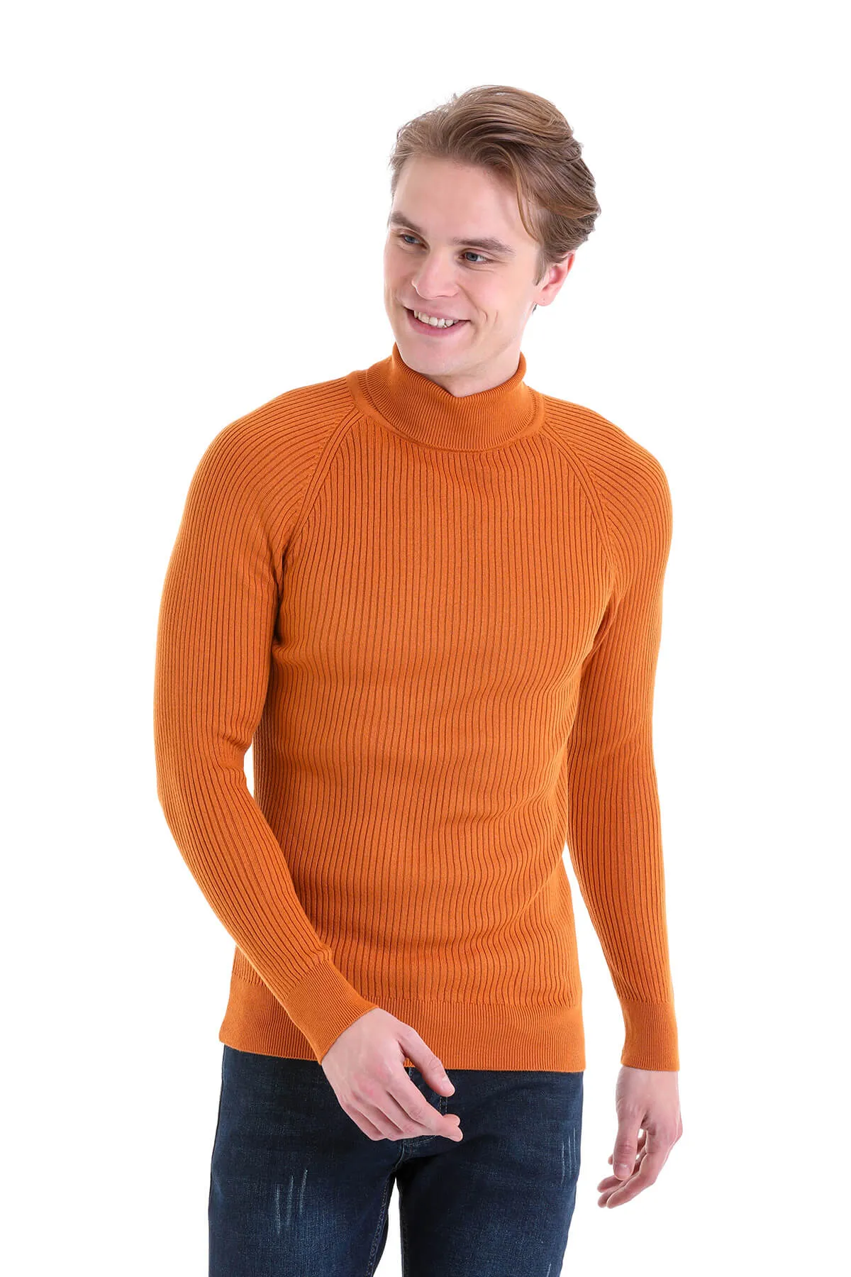 Slim Fit Orange Turtleneck Sweater