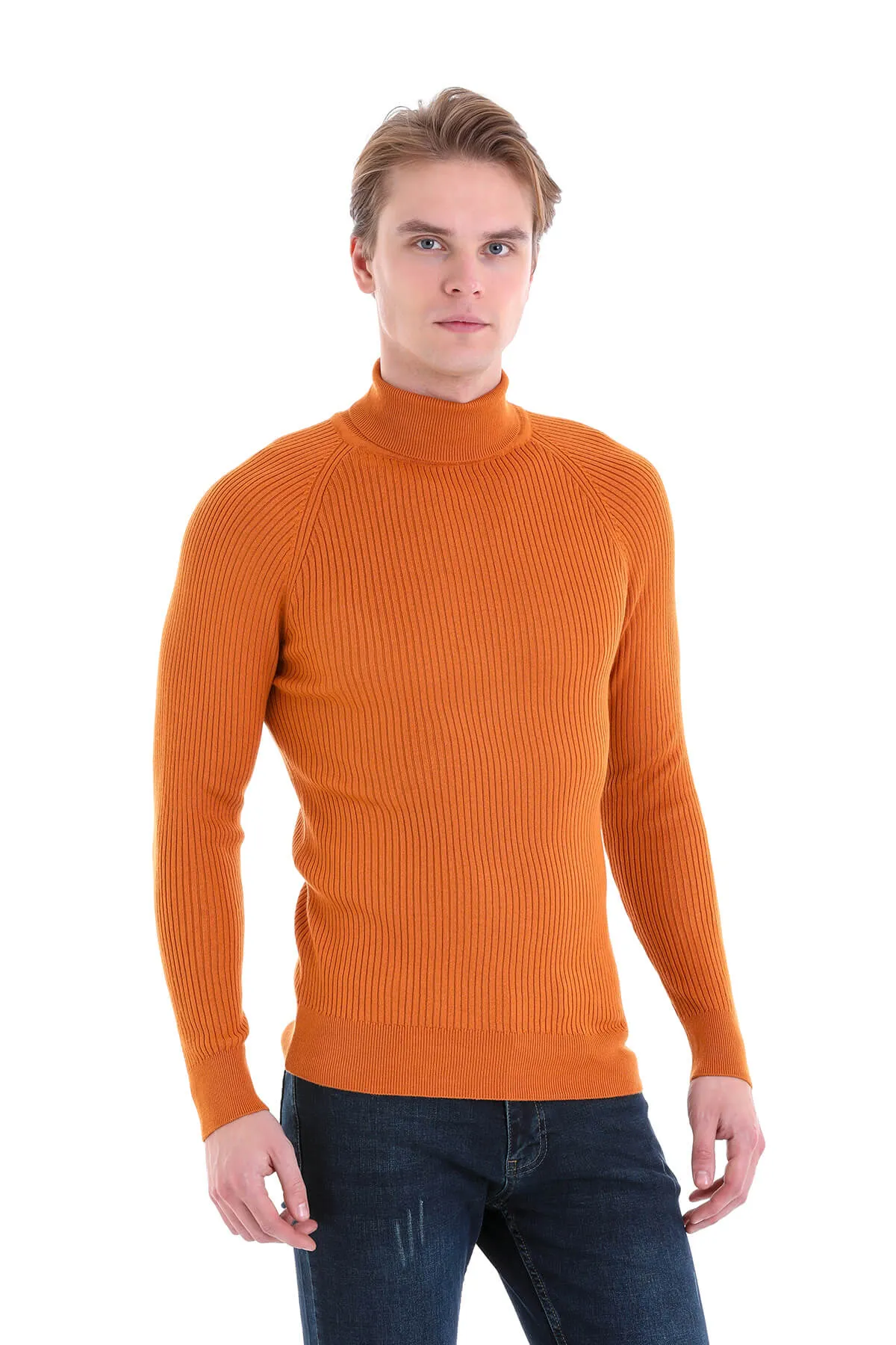 Slim Fit Orange Turtleneck Sweater