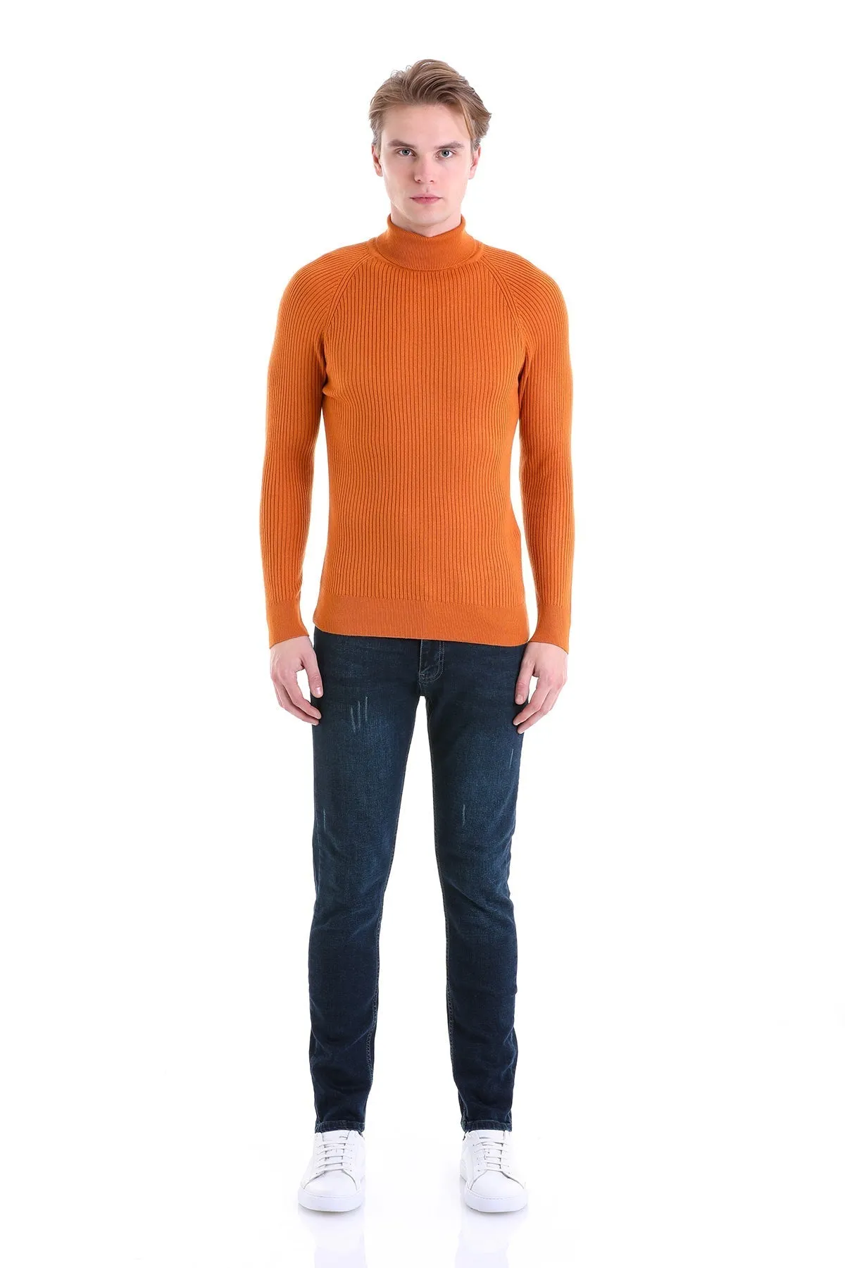 Slim Fit Orange Turtleneck Sweater