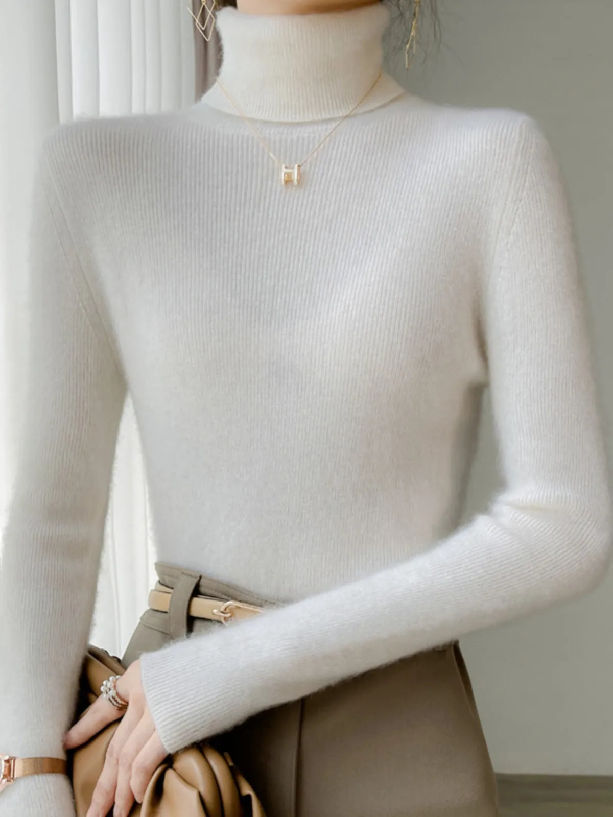 Soft waxy turtleneck cashmere sweater women's autumn slim-fit wool bottomed knitted sweater winter thickened inner top