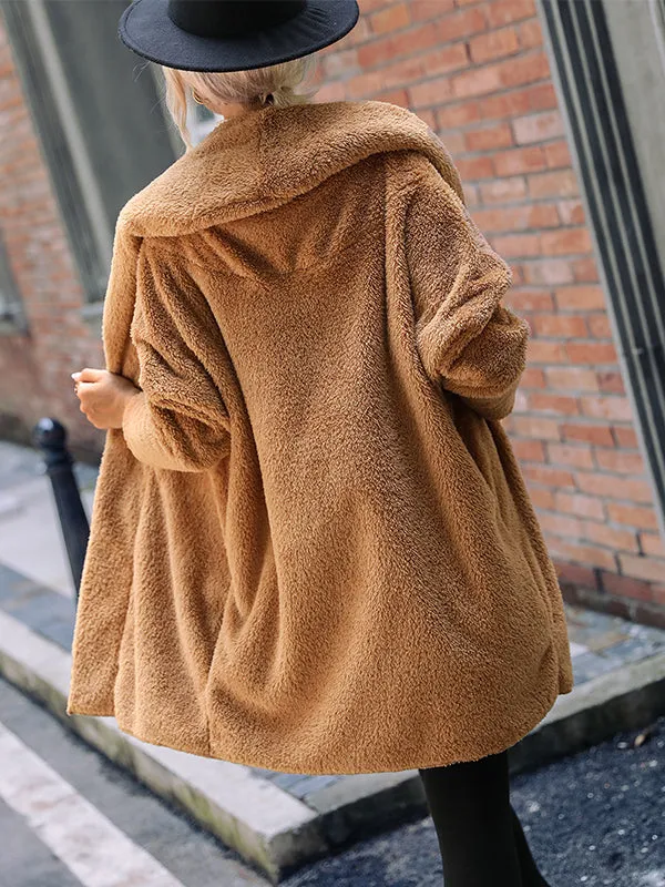 Solid Color Lapel Buttonless Long Coat