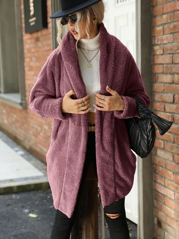 Solid Color Lapel Buttonless Long Coat