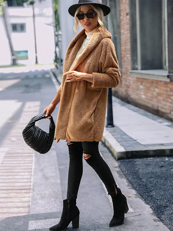 Solid Color Lapel Buttonless Long Coat