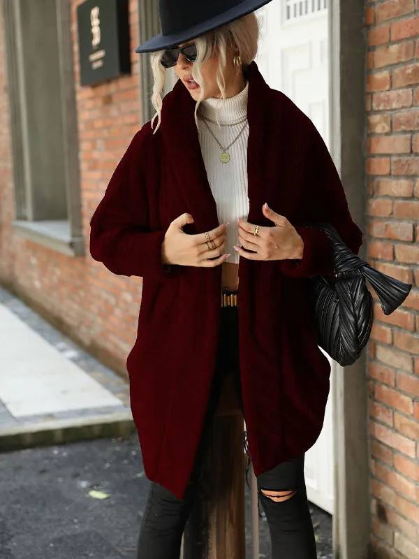 Solid Color Lapel Buttonless Long Coat