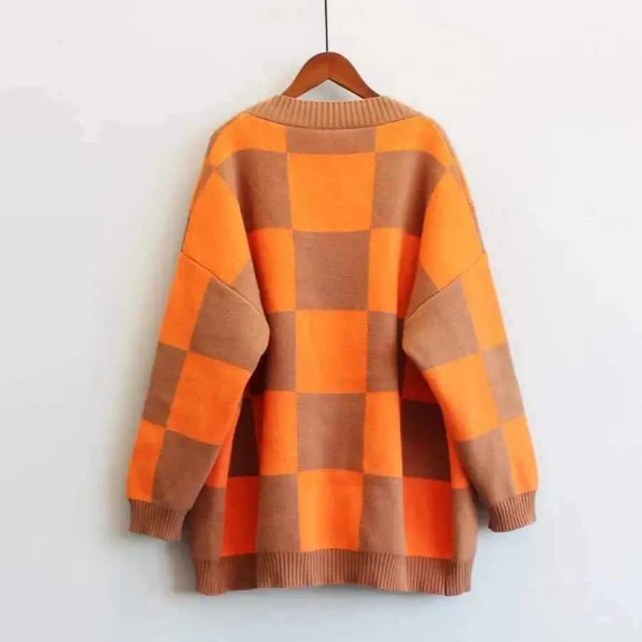 Stylish Checkered Oversized Cardigan