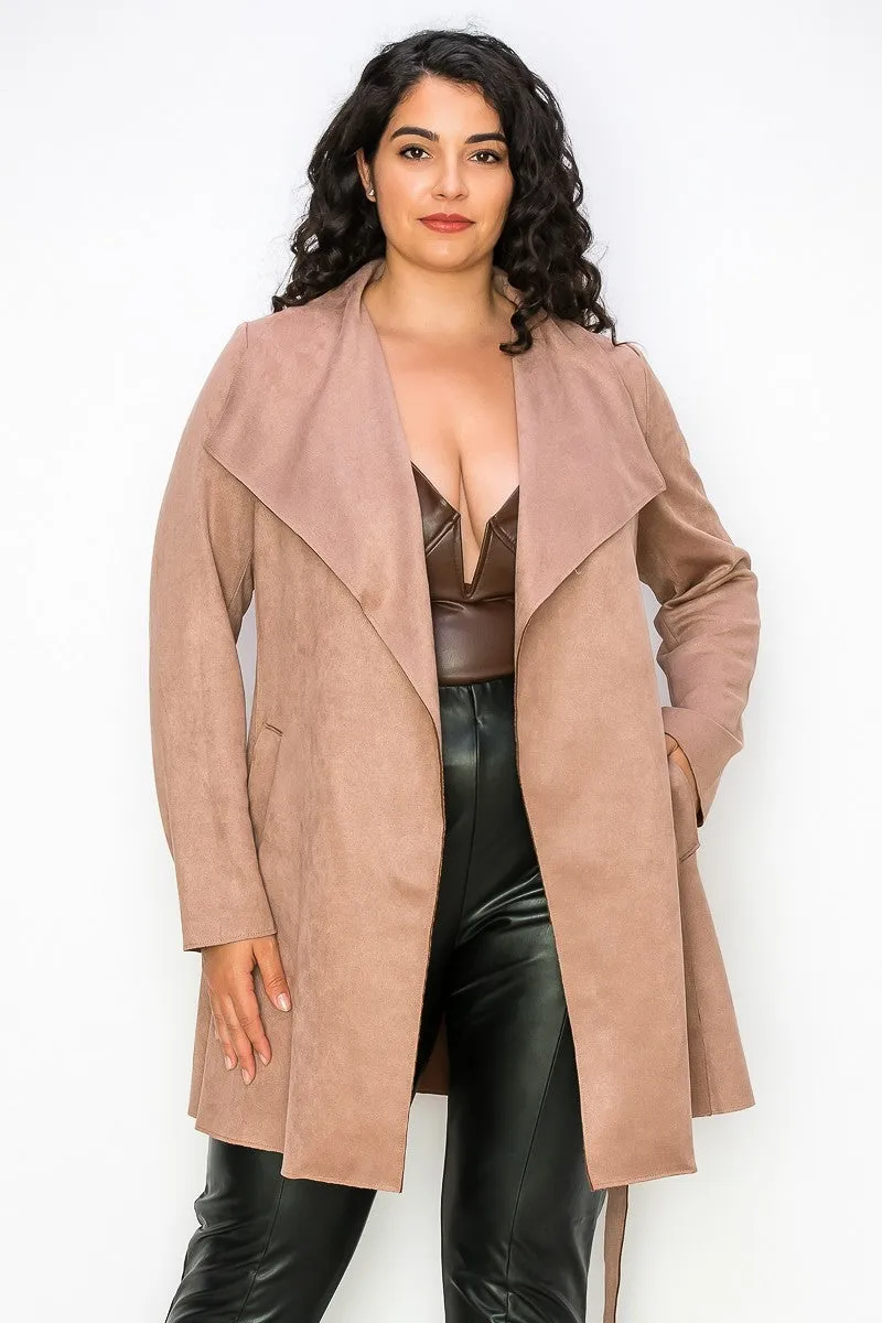 Suede Feel Long Coat Curvy