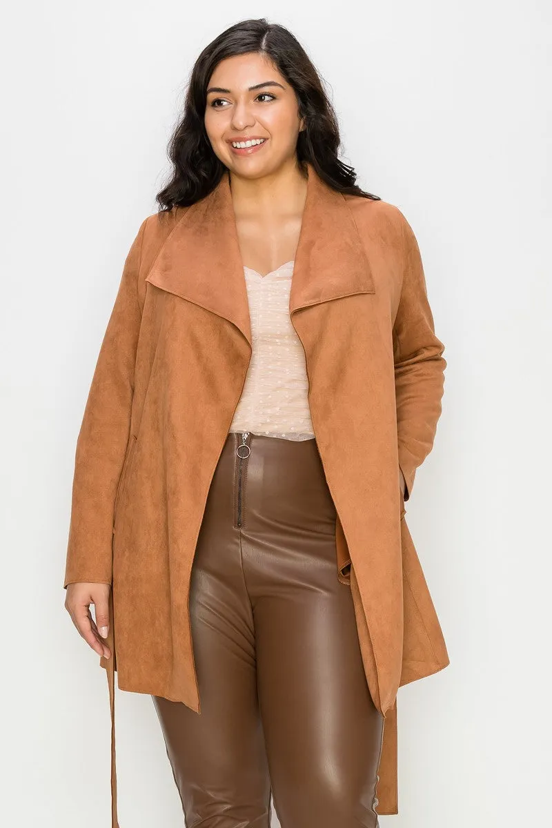 Suede Feel Long Coat Curvy