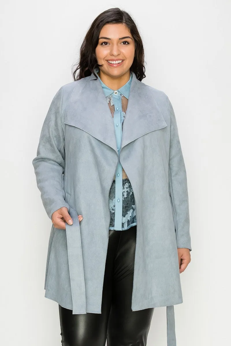 Suede Feel Long Coat Curvy