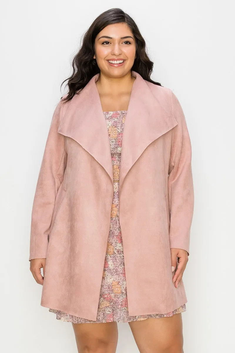 Suede Feel Long Coat Curvy