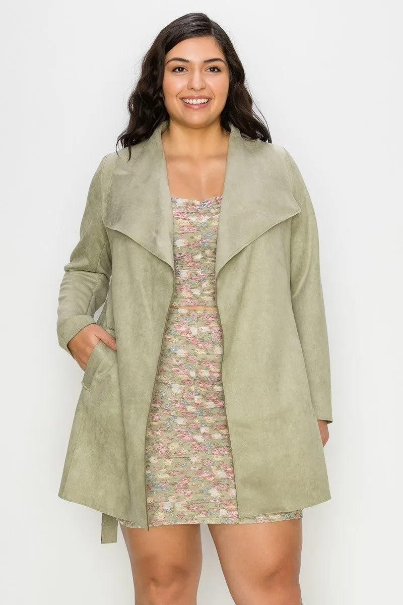 Suede Feel Long Coat Curvy