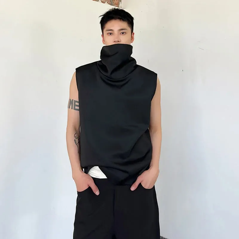 Summer Dark Men's Turtleneck Sleeveless Vests Men's Personality Trend Versatile Solid Color Tank Top Streetwear 9A8791