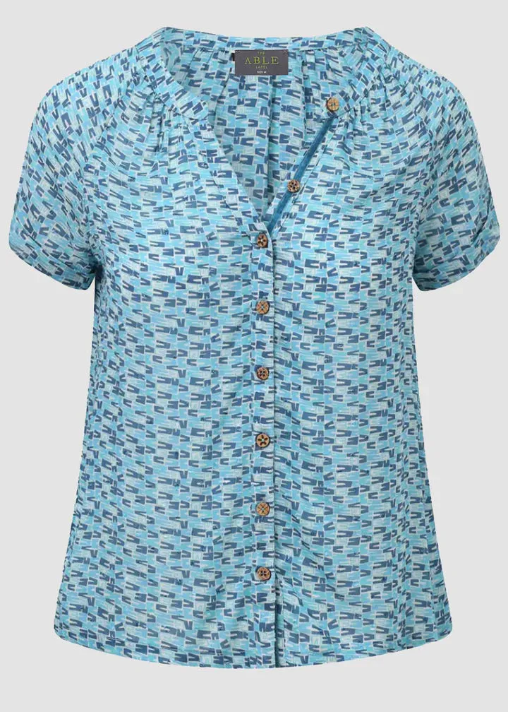 Talia cotton notch neck VELCRO® fastening shirt - ocean