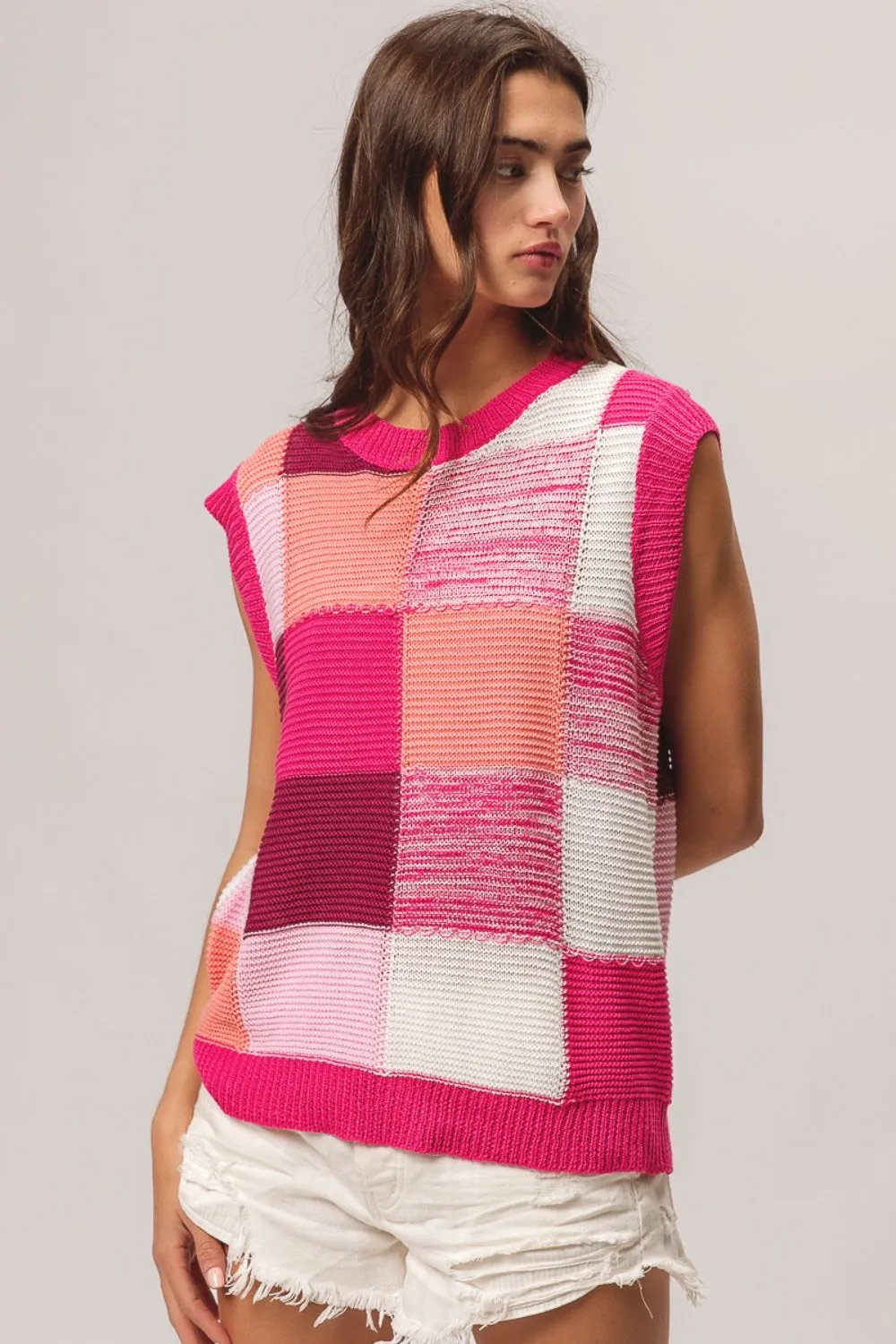 TEEK - Fuchsia Combo Color Block Sweater Vest