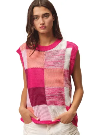 TEEK - Fuchsia Combo Color Block Sweater Vest