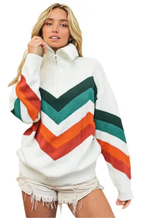 TEEK - Jade/Rust Combo Chevron Pattern Sweater