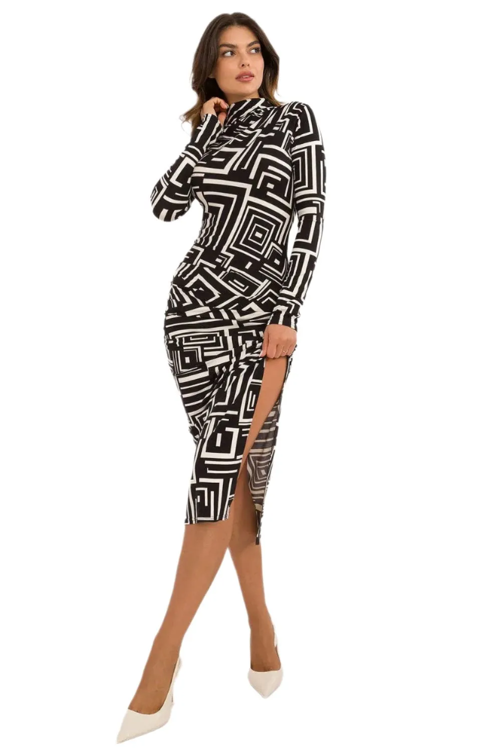 TEEK - MId Turtleneck Graphic Print Dress