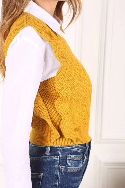 TEEK - Mustard Ruffle Sweater Vest