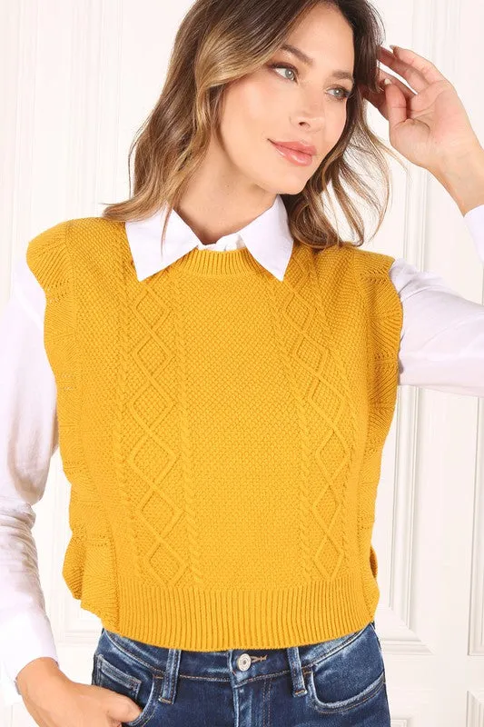 TEEK - Mustard Ruffle Sweater Vest