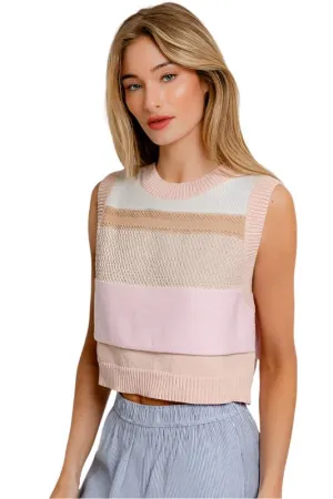 TEEK - Peach Multi Round Neck Sweater Vest