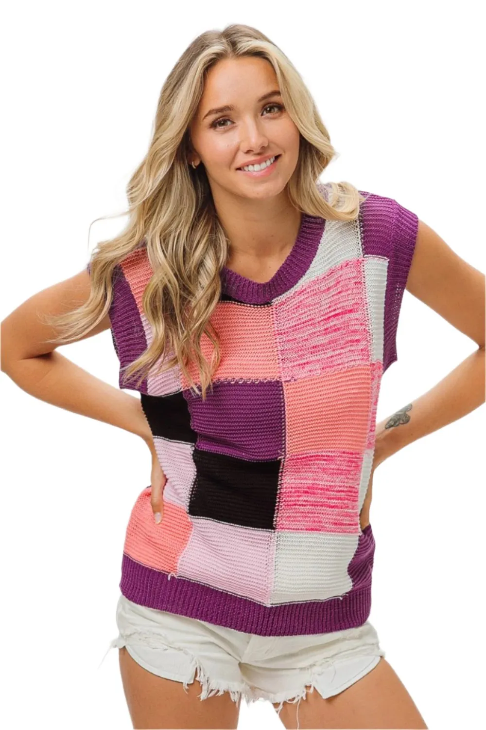 TEEK - Purple Combo Color Block Sweater Vest