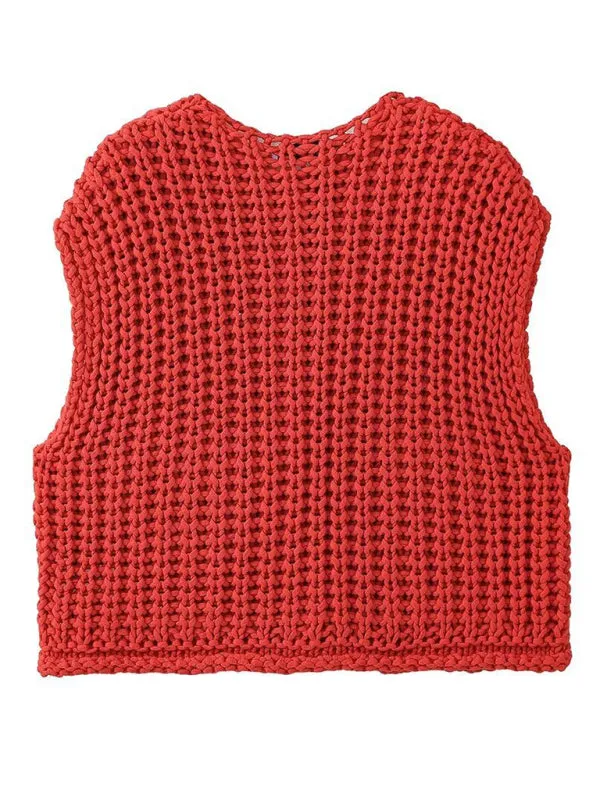 TEEK - Red Thick Knitted Vest Cardigan