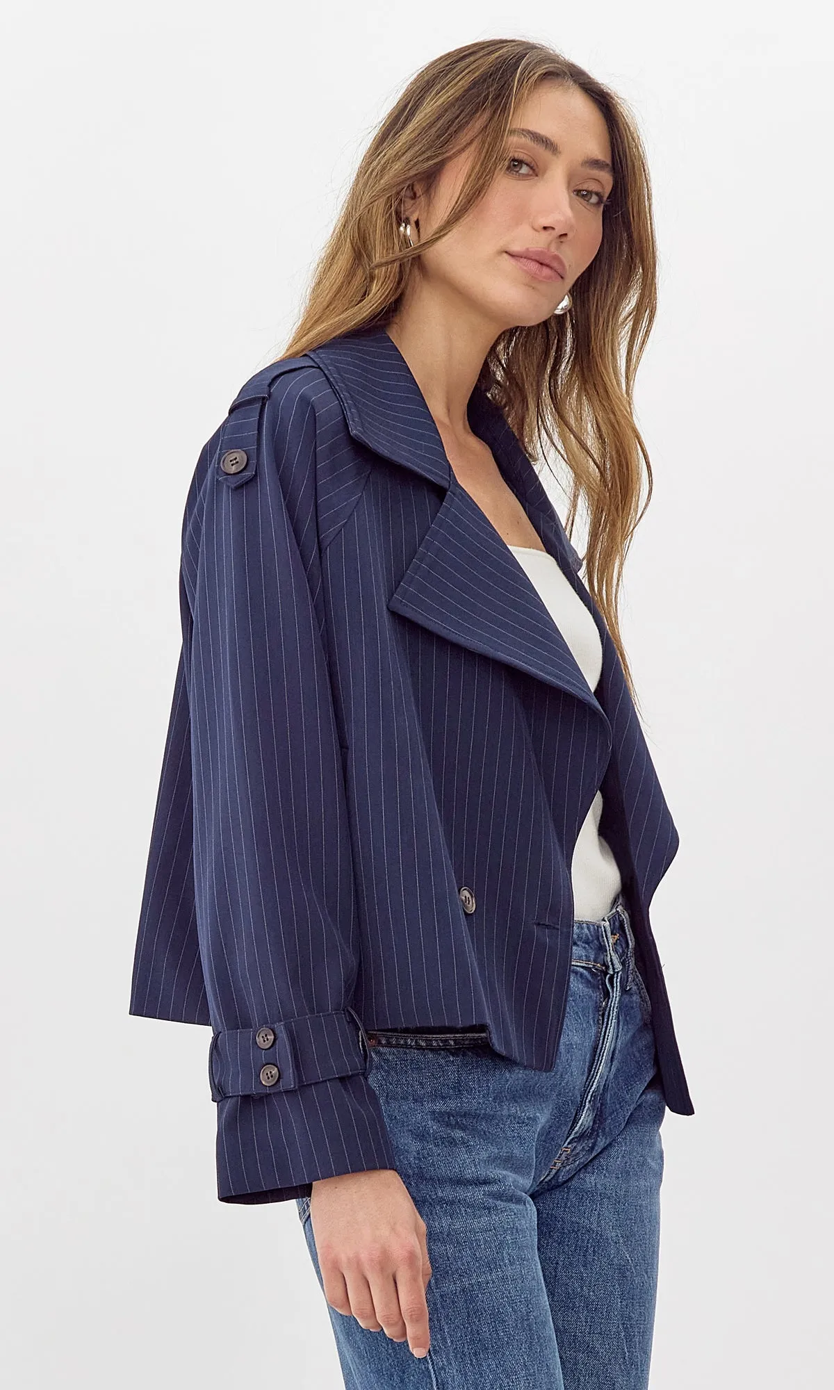 Tessa Pinstripe Cropped Trench Coat