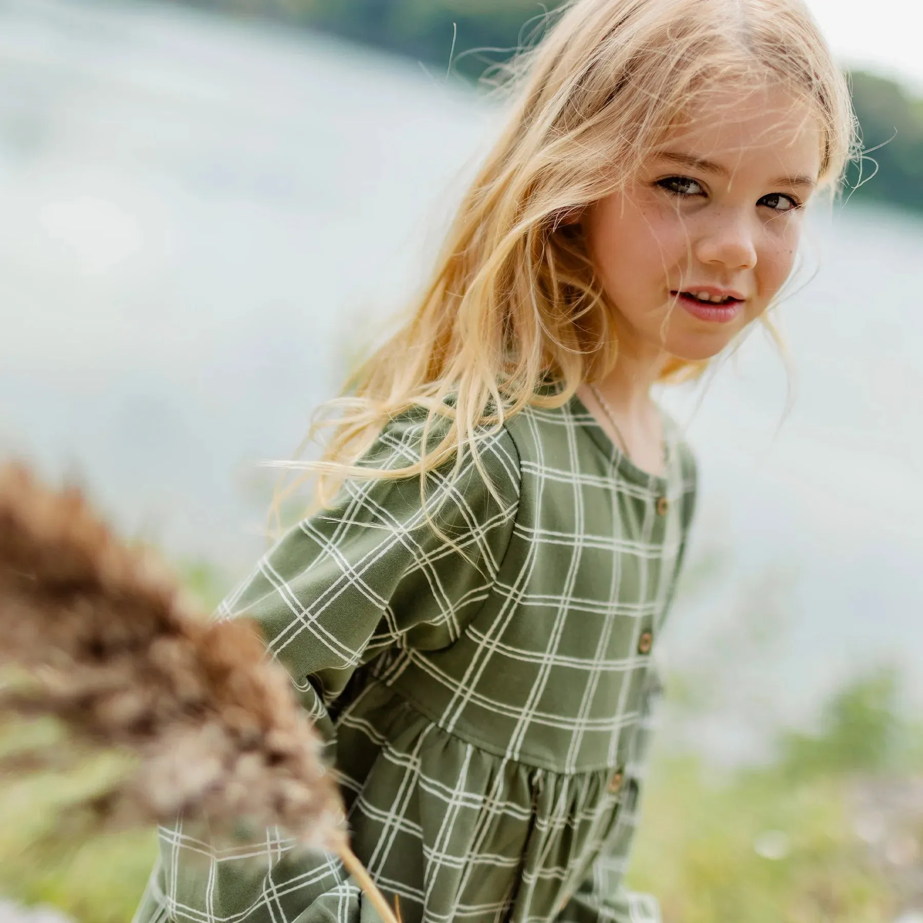 The Ginger Plaid Jersey Dress - Green - KIDS