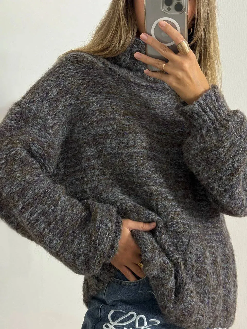 Thickened Turtleneck Coarse Wool Sweater Women's Loose Fluffy Knit Pullover Sweater European Products C-276