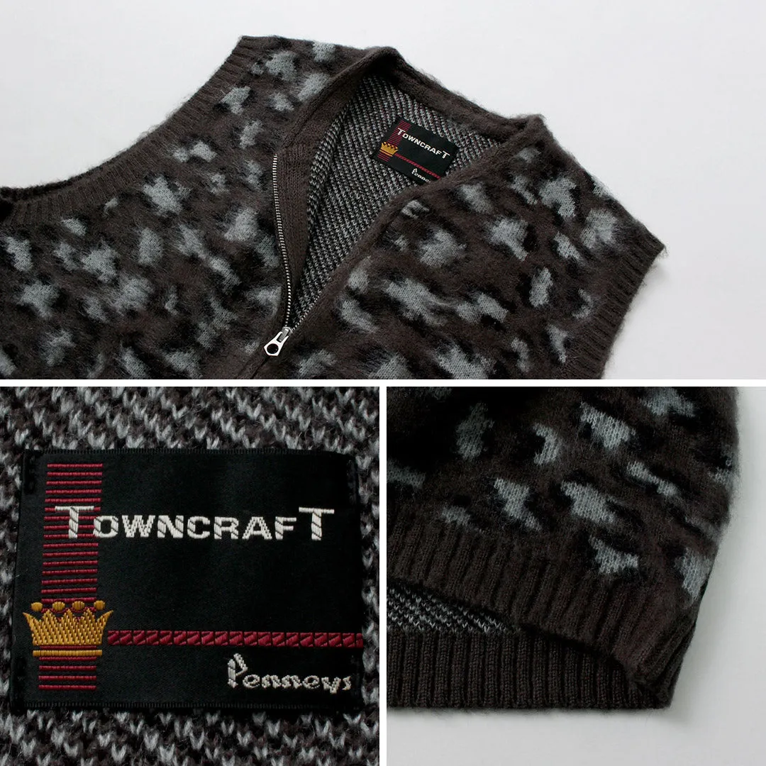 TOWN CRAFT / Shaggy Vintage Pattern Zipped Vest