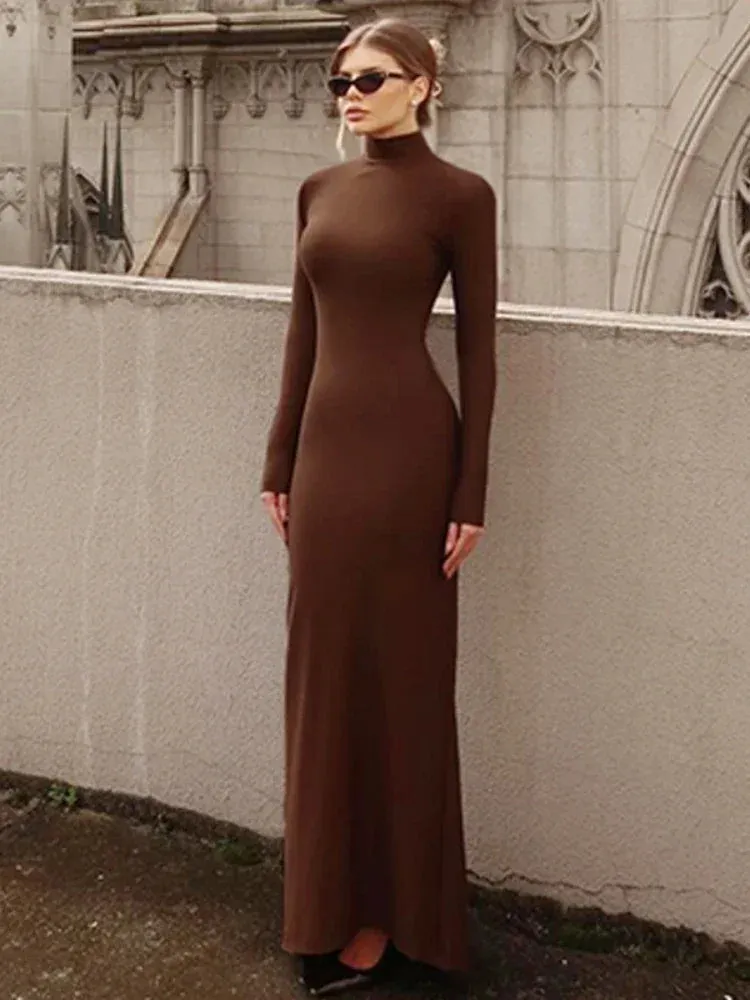 Turtleneck Long Sleeve Mermaid Dress Women 2024 Autumn Winter Clothes Elegant Maxi Dress C16-CZ31