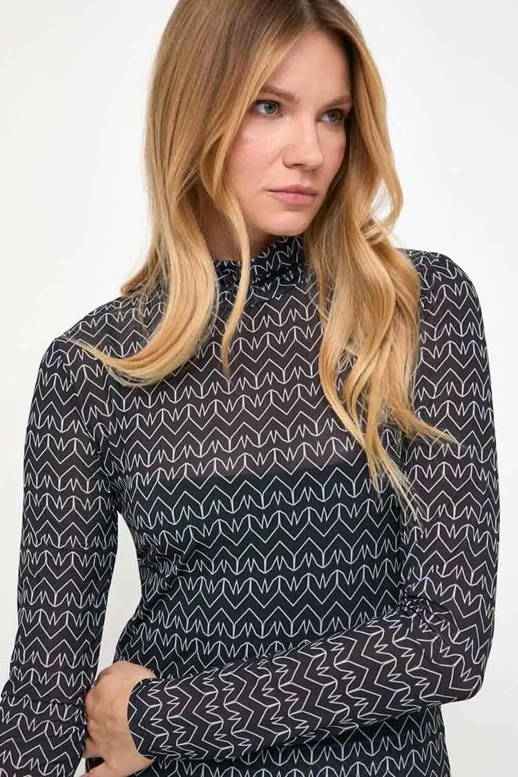 Turtleneck LS Mesh Pattern Top