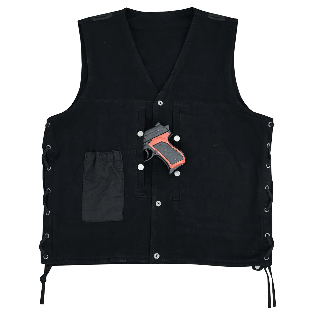 Vance Men's Black V-Neck Denim Vest for Motorcycle Riders