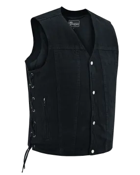 Vance Men's Black V-Neck Denim Vest for Motorcycle Riders