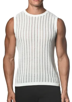 Vertical Stripe Textured Knit Vest (White Sheer)