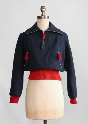 Vintage 1930s Navy and Red Wool Ski Sweater