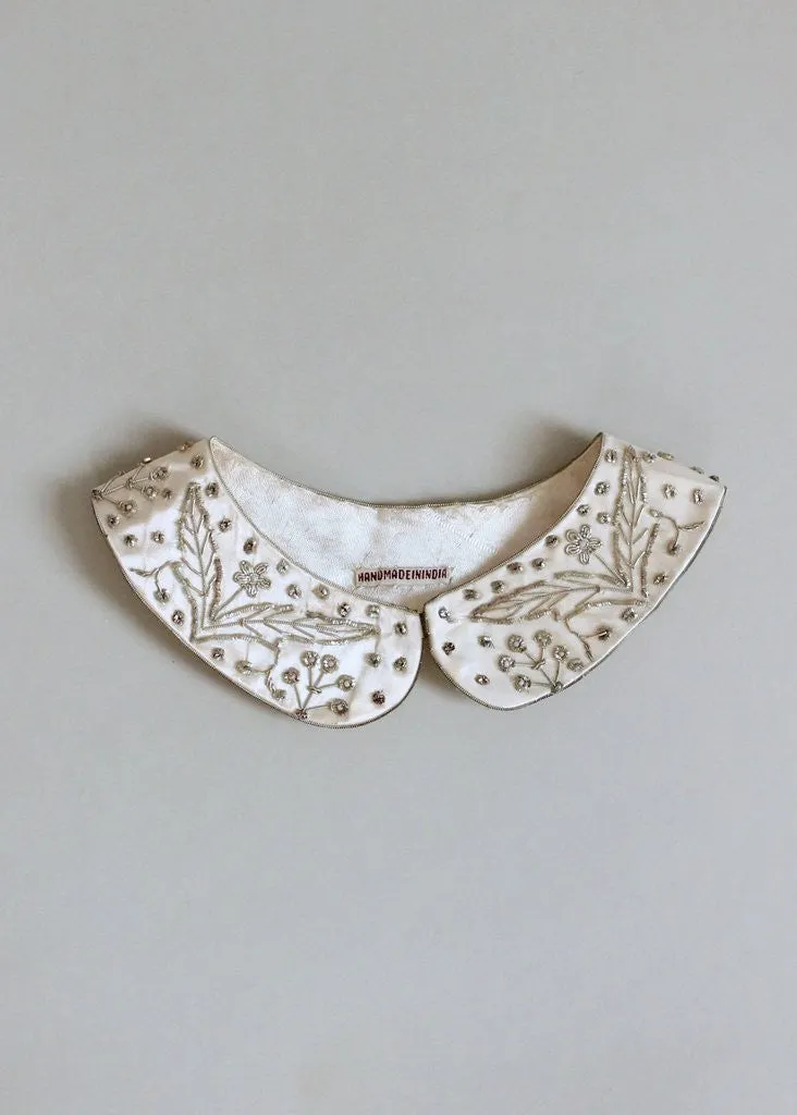 Vintage 1950s Silver Metallic Embroidered Sweater Collar