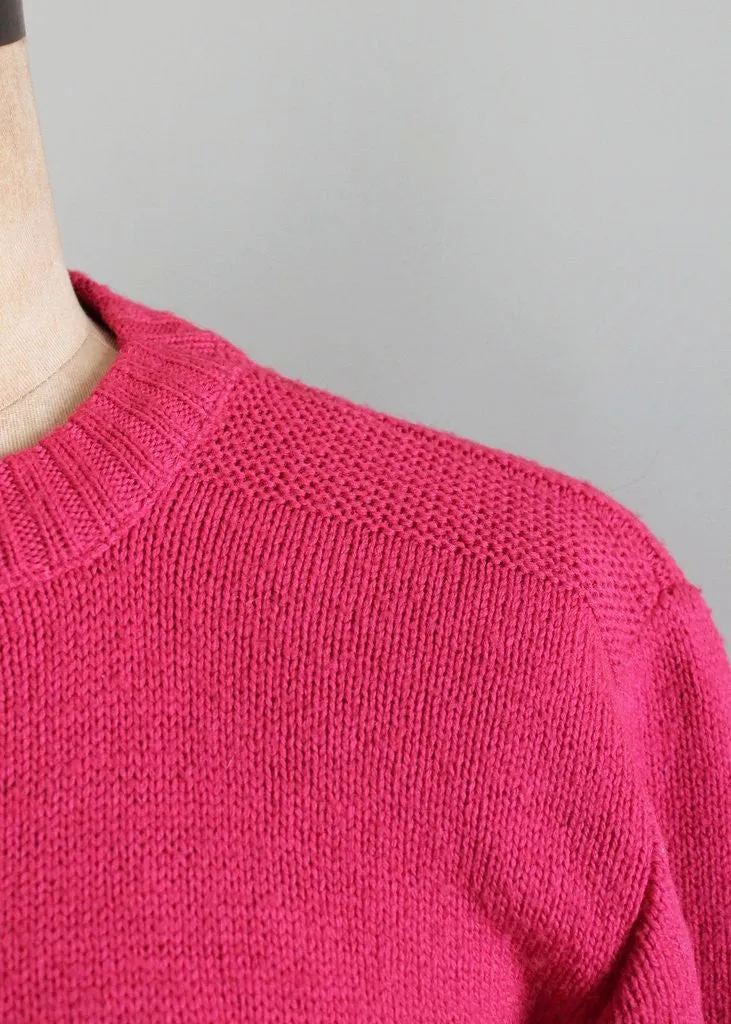 Vintage 1960s Vibrant Pink Crewneck Sweater Deadstock