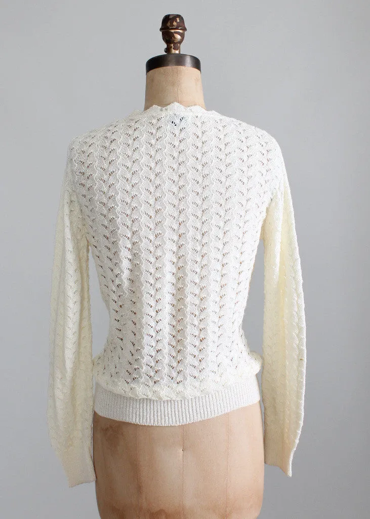 Vintage 1970s Cream Pointelle Summer Sweater