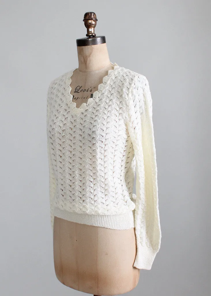 Vintage 1970s Cream Pointelle Summer Sweater