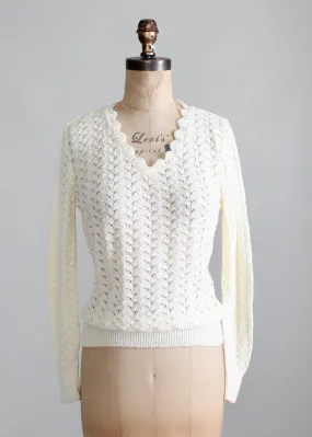 Vintage 1970s Cream Pointelle Summer Sweater