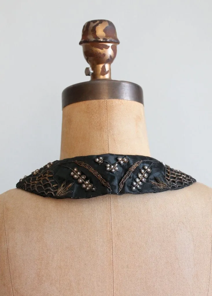 Vintage Black Sweater Collar with Metallic Embroidery