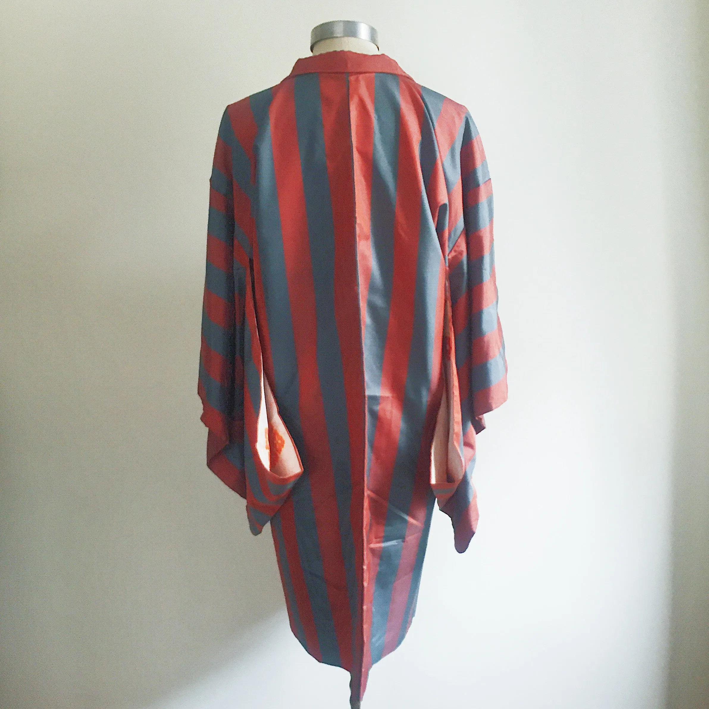 Vintage Kimono Haori Jacket - Orange / Blue Retro Stripe