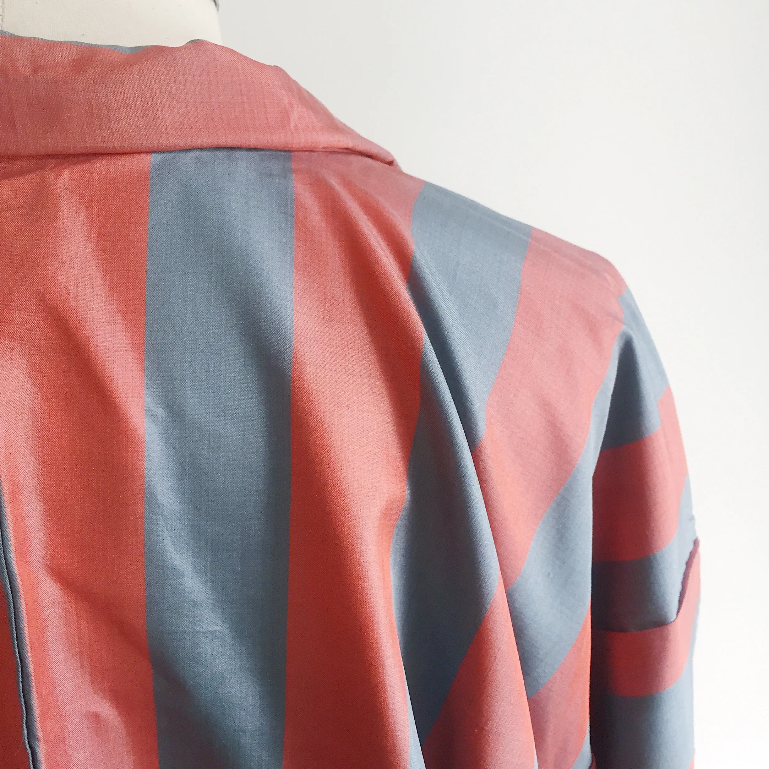 Vintage Kimono Haori Jacket - Orange / Blue Retro Stripe