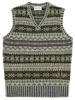 Vintage Style Shetland Wool Fair Isle Vest in Ash Grey